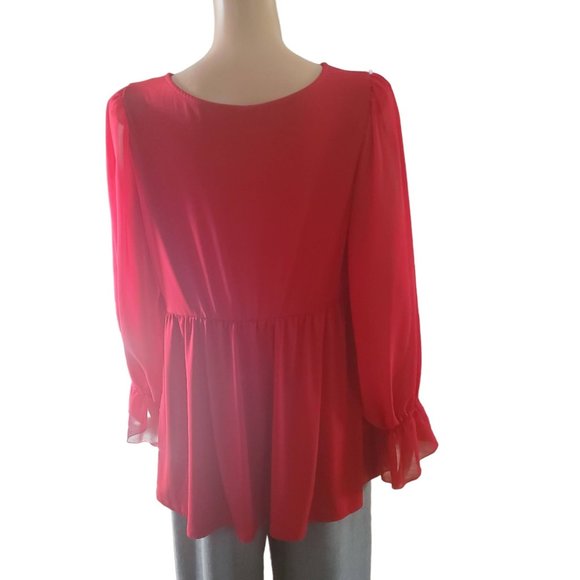 Torrid Sz 2X Babydoll Wrap Chiffon Sleeves Surplice Top Red Christmas Holiday - Picture 5 of 10